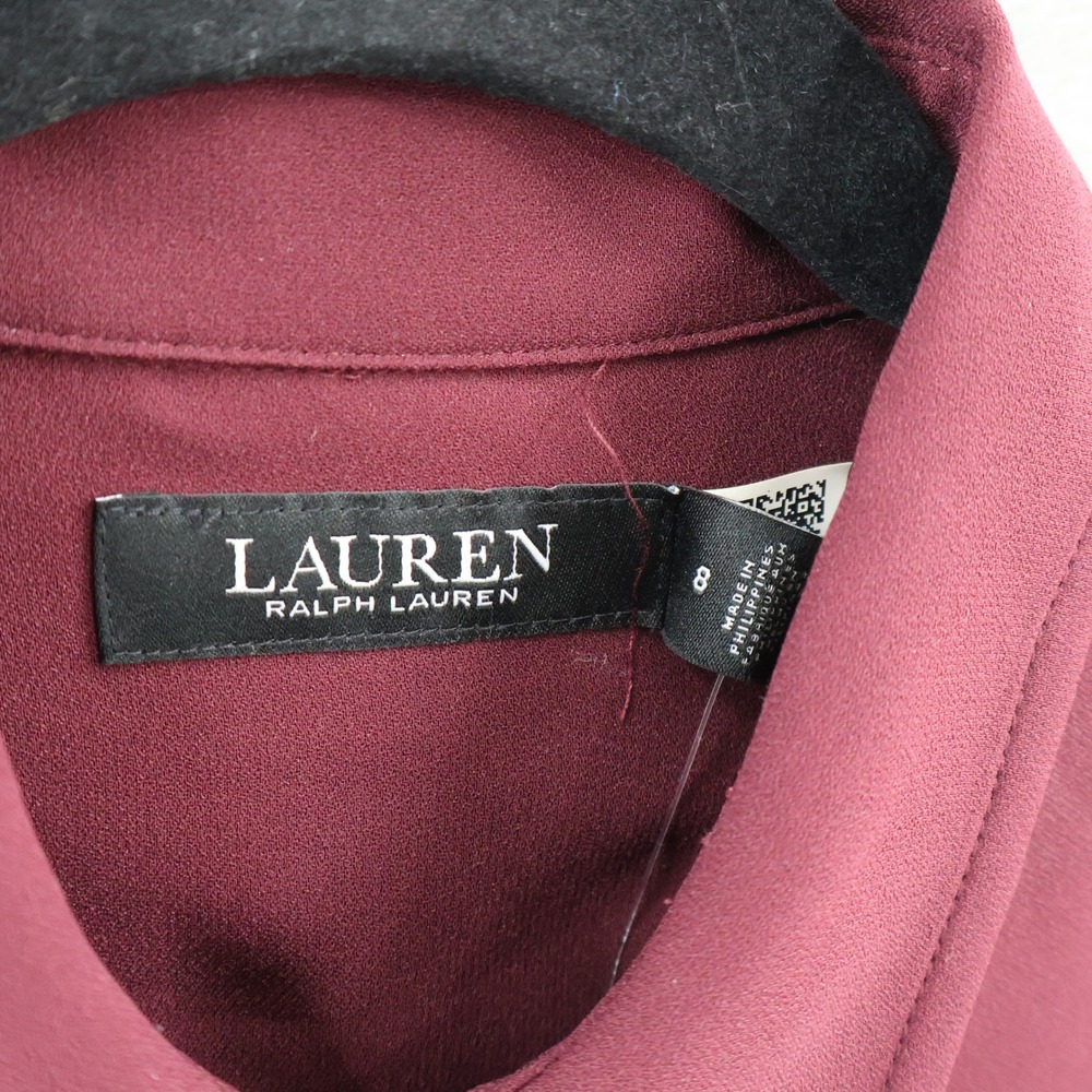 Lauren Ralph Lauren Buckle Trim Top Women 8 Maroon Equestrian Old Money $195 NWT - Picture 2 of 16